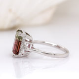 Nimisha 14K Solid White Gold Bi-Color Tourmaline and Diamonds Ring | EM 11x7mm