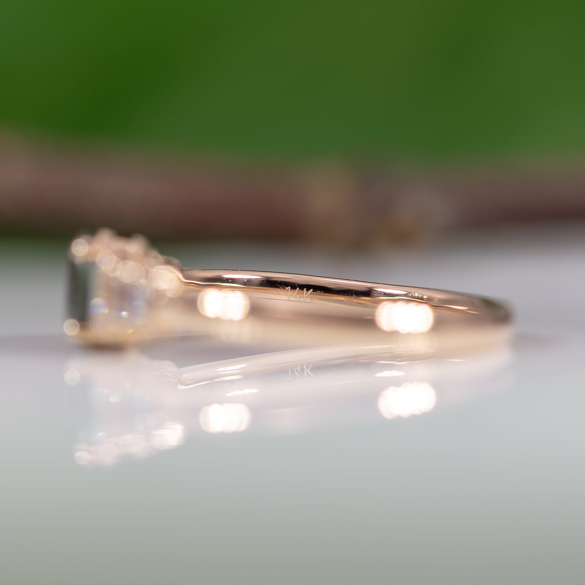 14K rose gold alexandrite ring with diamond accents