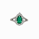 GIA Certified Colombian Emerald Ring w Earth Mined Diamonds in Solid 14K Gold