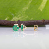Zambian Emerald Martini Solitaire Stud Earrings – Round 5mm – Solid 14K Gold (Yellow, White or Rose)