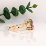 5ct Bicolor Tourmaline Ring w Earth Mined Diamonds in Solid 14K Gold | EM 10x8mm