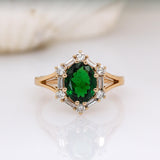 Prissy 14K Yellow Gold Tsavorite and Diamond Ring | OV 9x7mm
