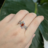 Varsha 14K Solid White Gold Orange Sapphire and Blue Sapphire Ring | EM 6x4mm