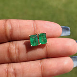 Beautiful Zambian Emerald Solitaire Stud Earrings in Solid 14K Gold | Emerald Cut 5x3mm 6x4mm 7x5mm 8x6mm