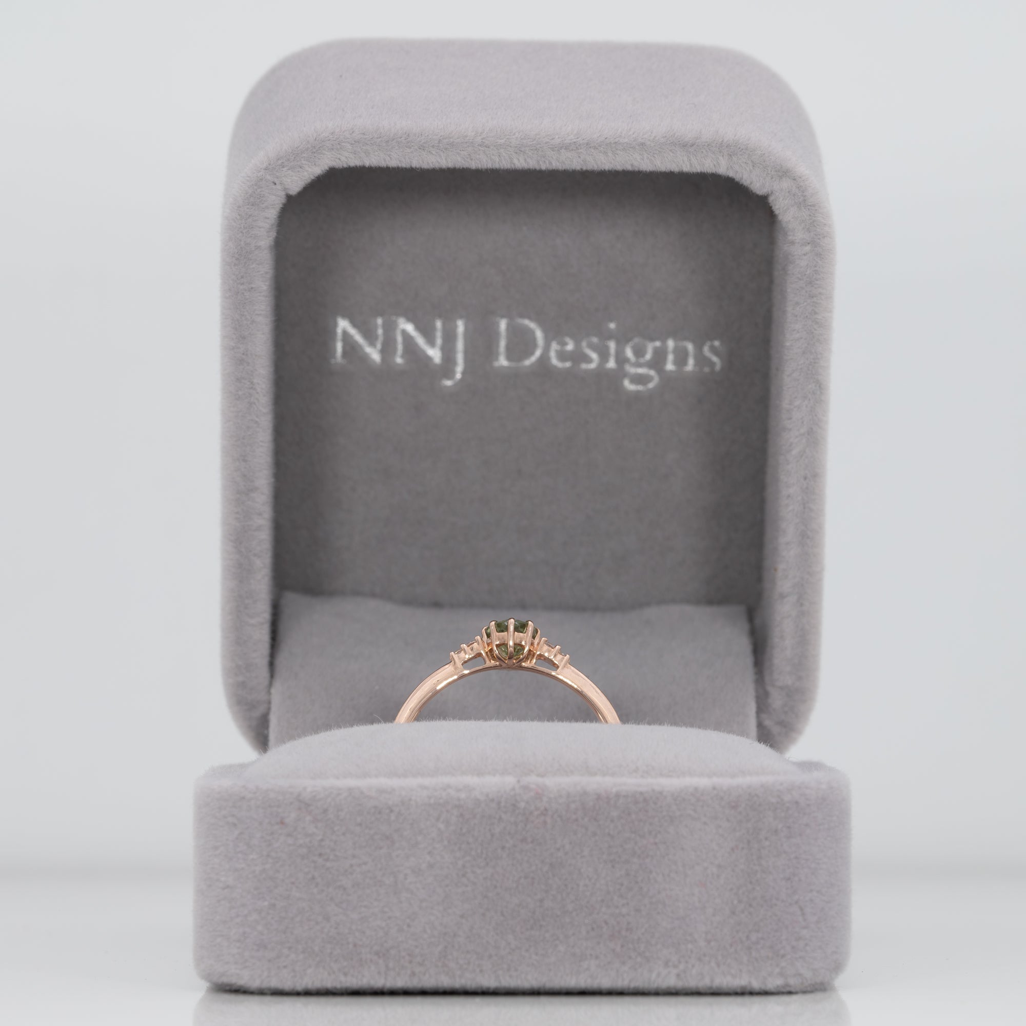 14K rose gold demantoid garnet ring