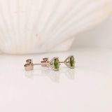Peridot Round Martini Studs | 3 Prong Solitaire Stud Earrings