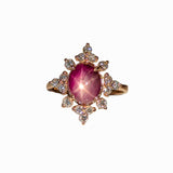 3.8ct Star Ruby Ring w Earth Mined Diamonds in Solid 14K Gold | OV 10x8mm