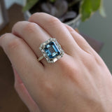 Kashvi 14K Yellow and White Gold London Blue Topaz Diamond Ring | Emerald Cut 11x9mm