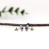 Dainty Tanzanite Studs w Natural Diamond Halo in Solid 14K White Gold | RD 4mm