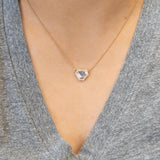 Cara Solid 14K Gold 1.3ct Sapphire Pendant with Chain, Earth Mined Diamonds Halo