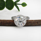 3ct Lab Diamond Ring w Earth Mined Diamond Halo in Solid 14K White Gold | RD 9mm