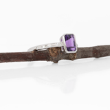 Stella Solid 14k Gold Amethyst Ring with Natural Diamonds Accents, Emerald cut 7x5mm