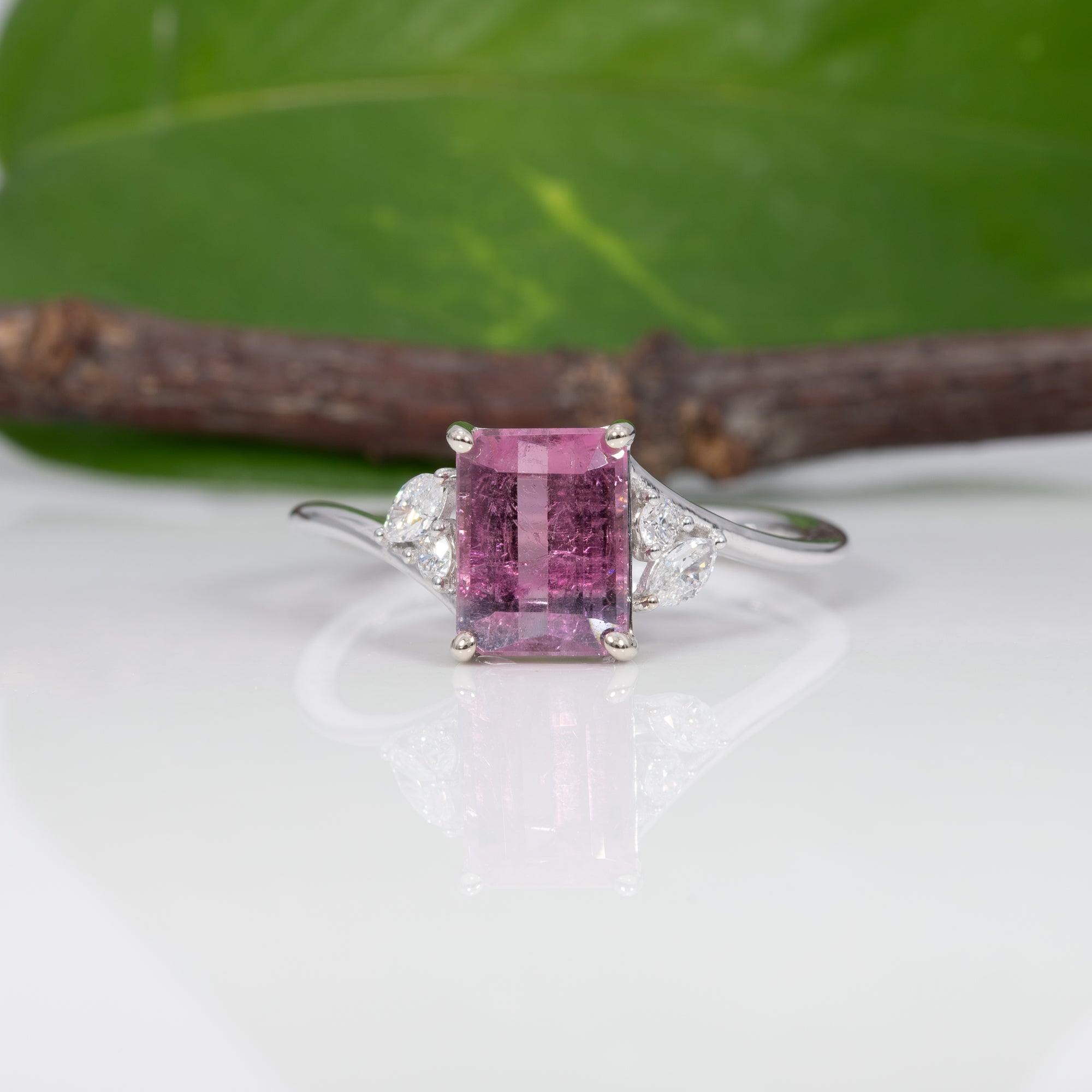 14K white gold bi-color tourmaline ring