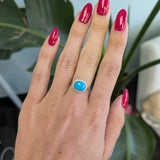 14K yellow gold sleeping beauty turquoise ring with diamond accents