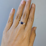 Ceylon Sapphire Ring w Natural Diamond Accents in Solid 14k Yellow Gold | RD 5mm