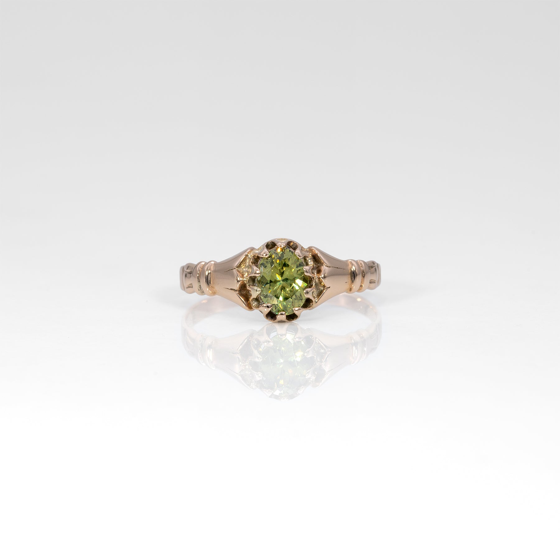 10K yellow gold demantoid garnet estate ring