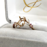 floral vine 14k gold diamond and pink sapphire semi mount ring