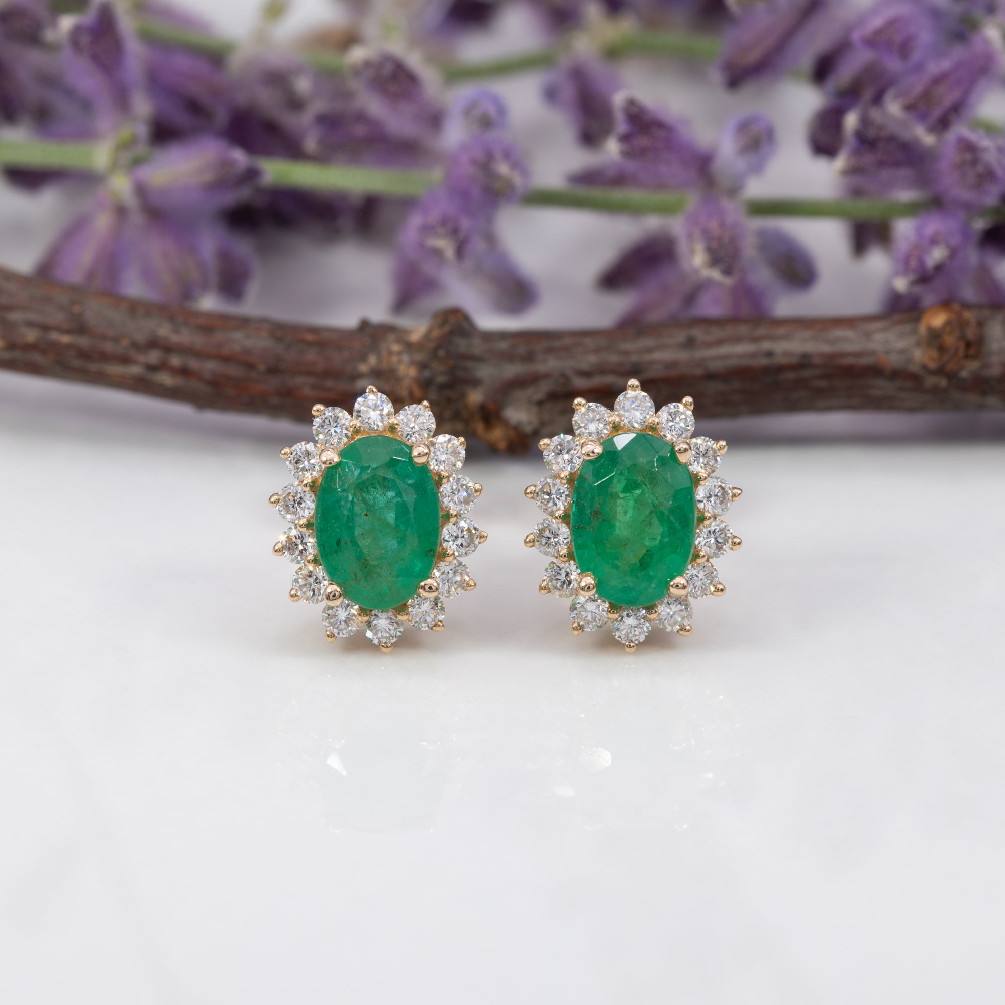 14K yellow gold zambian emerald earrings