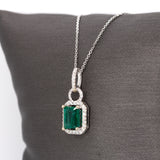 Shree 14K White Gold Zambian Emerald Diamond Pendant | EM 7x5mm