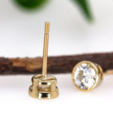 5mm 6mm Round - 14K Solid Gold Lab Diamond Bezel Solitaire Stud Earrings
