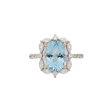 3.2Ct Aquamarine Ring with Natural Diamonds Accents: Solid 14K Dual Gold, 11x9mm