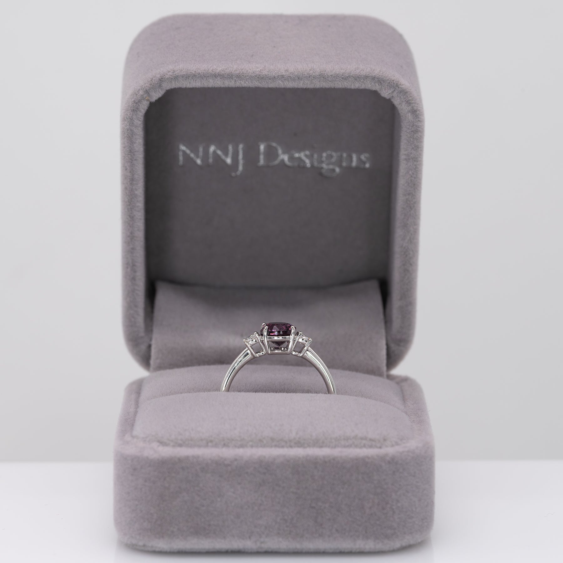 14K white gold purple spinel ring with diamond accents