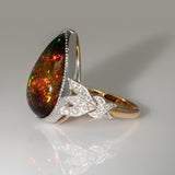 7.5Ct Black Opal Ring with Natural Diamond Accents: Solid 14K Gold, 19x12.5mm
