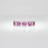 Kairoa Solid 14k Gold Pink sapphire Band Ring with Natural Diamonds Accents, 4x3mm