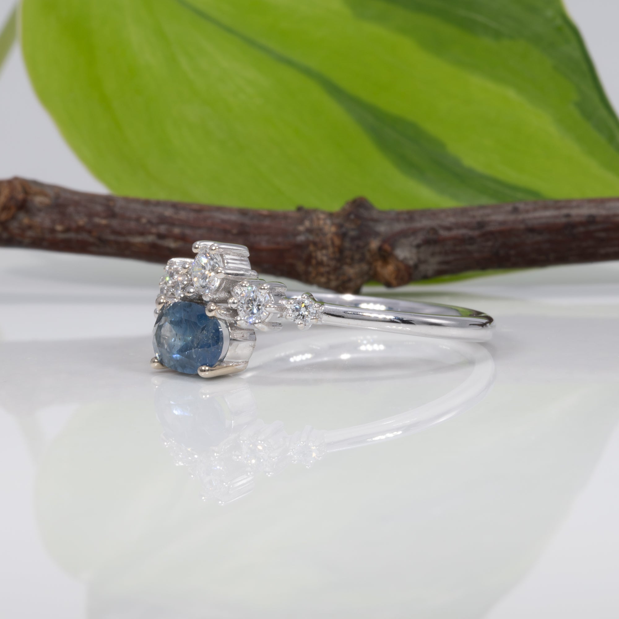 14K white gold montana sapphire ring