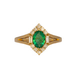 Colombian Emerald Ring with Earth Mined Diamond Accents in Solid 14K Gold – Marquise 7.5x8mm Green Emerald Fine Jewelry Ring
