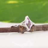 Alexis Solid 14k Gold Pink Sapphire Ring with Natural Diamonds Accents, Kite Shaped