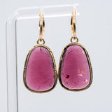 Priscila | Rubellite Tourmaline Fancy Statement Earrings with Tsavorite Accents in Solid 14K Yellow Gold – Fancy Shape, 24.7×17.4mm – Bold Pink-Red