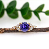 Prishi 14K Yellow Gold Tanzanite Diamond Ring | Round 8mm
