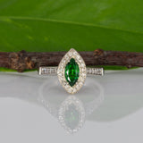 14K yellow gold marquise tsavorite garnet estate ring with diamond accents