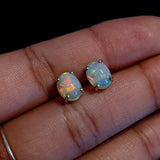 Natural Ethiopian Opal Oval Four Prong Stud Earrings | Solitaire Studs 7x5 8x6 9x7mm