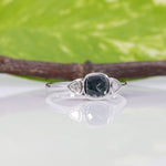 14K white gold blue spinel ring with diamond accents