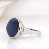 Ariana 14K Solid White Gold Star Sapphire and Diamond Ring | OV 13x11mm
