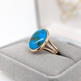 6.3ct Sonoran Turquoise Ring w Earth Mined Diamonds in Solid 14K Gold Oval 16x12