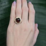 10.6 Ct Natural Rubellite Tourmaline Ring 10mm with Natural Diamond Halo in Solid 14K Gold Statement Gemstone Ring