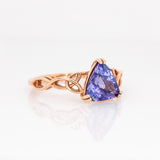 Dahlia Solid 14k Rose Gold Tanzanite Ring | Trillion Shaped, 9mm | Celtic love Knot Shank