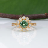 14K yellow gold demantoid garnet ring
