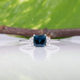 14K white gold indicolite tourmaline ring with diamond accents
