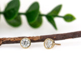 5mm 6mm Round - 14K Solid Gold Lab Diamond Bezel Solitaire Stud Earrings