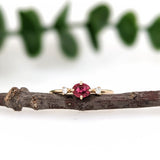 Dainty Red Spinel Ring w Earth Mined Diamonds in Solid 14K Yellow Gold OV 5x4mm