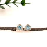 1.63ct Sky Blue Topaz Stud Earrings w Diamond Halo in 14K Solid Gold | TR 6mm