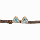 1.63ct Sky Blue Topaz Stud Earrings w Diamond Halo in 14K Solid Gold | TR 6mm