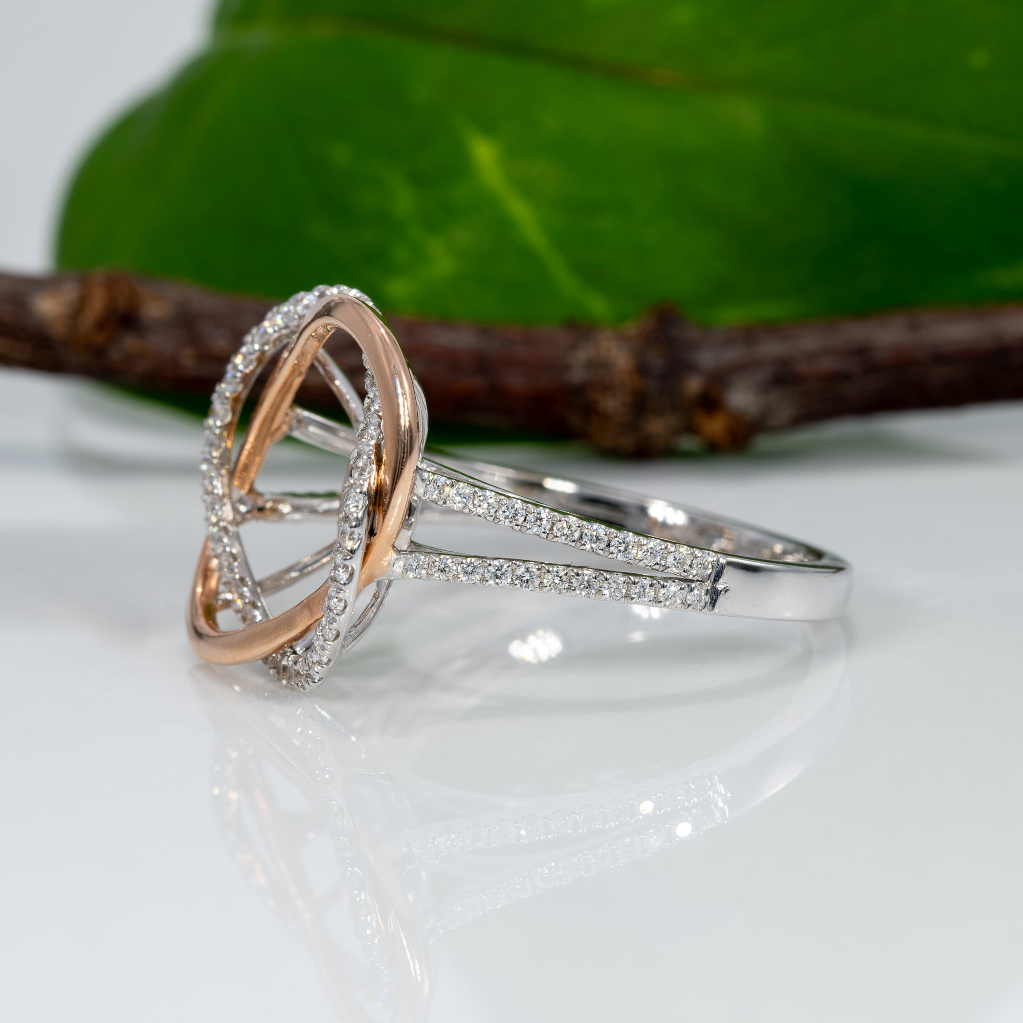 14K white & rose gold diamond semi-mount ring