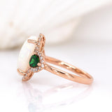 Anvisha 14K Rose Gold Brazilian Opal and Tsavorite with Diamonds Ring | Oval 13x7mm