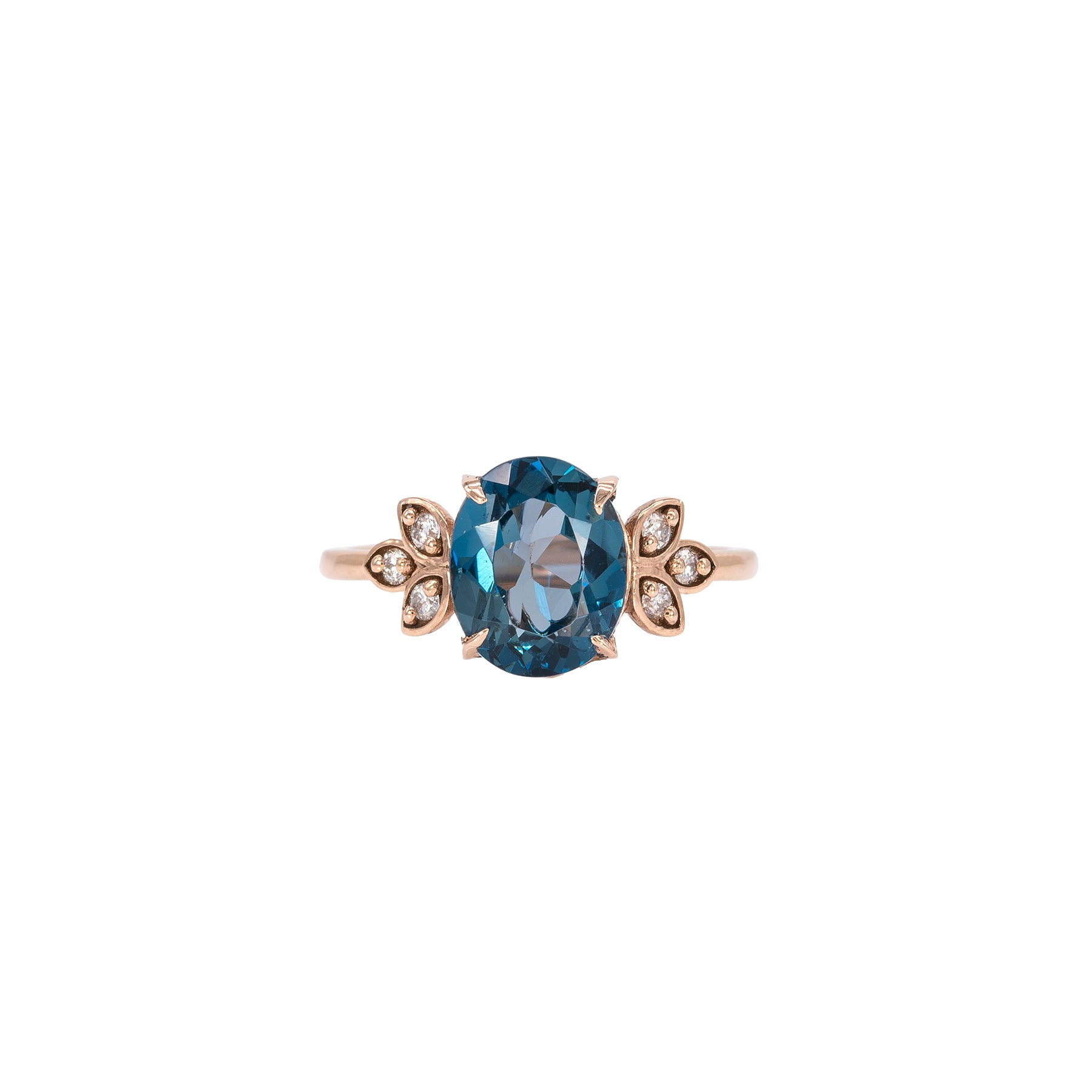 14K rose gold London blue topaz ring with diamond accents