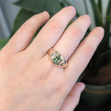 Meghna Demantoid Ring with Natural Diamond Accents: 14k Solid Gold, Emerald cut 6x4mm